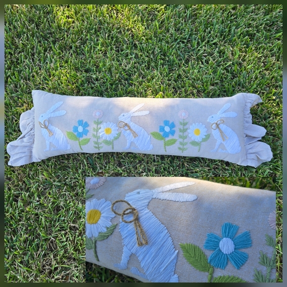 Other - Embroidered Easter Bunny Pillow long lumbar style pillow Spring Accent Pillow